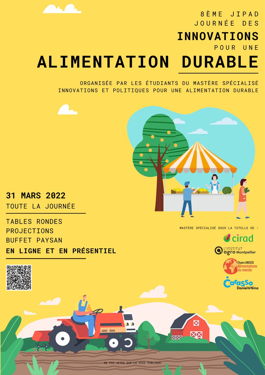 InstitutAgroMtp's tweet photo. Plus que 3 jours pour vous inscrire à la 8ème édition de la #JIPAD ! Venez débattre avec nos étudiants sur les #innovations pour l'#alimentation #durable et découvrir leurs vidéos en direct sur le campus ou en ligne.
Inscription ouverte jusqu'au 27 mars : https://t.co/hq0RjwJDod https://t.co/rzH5b7o401