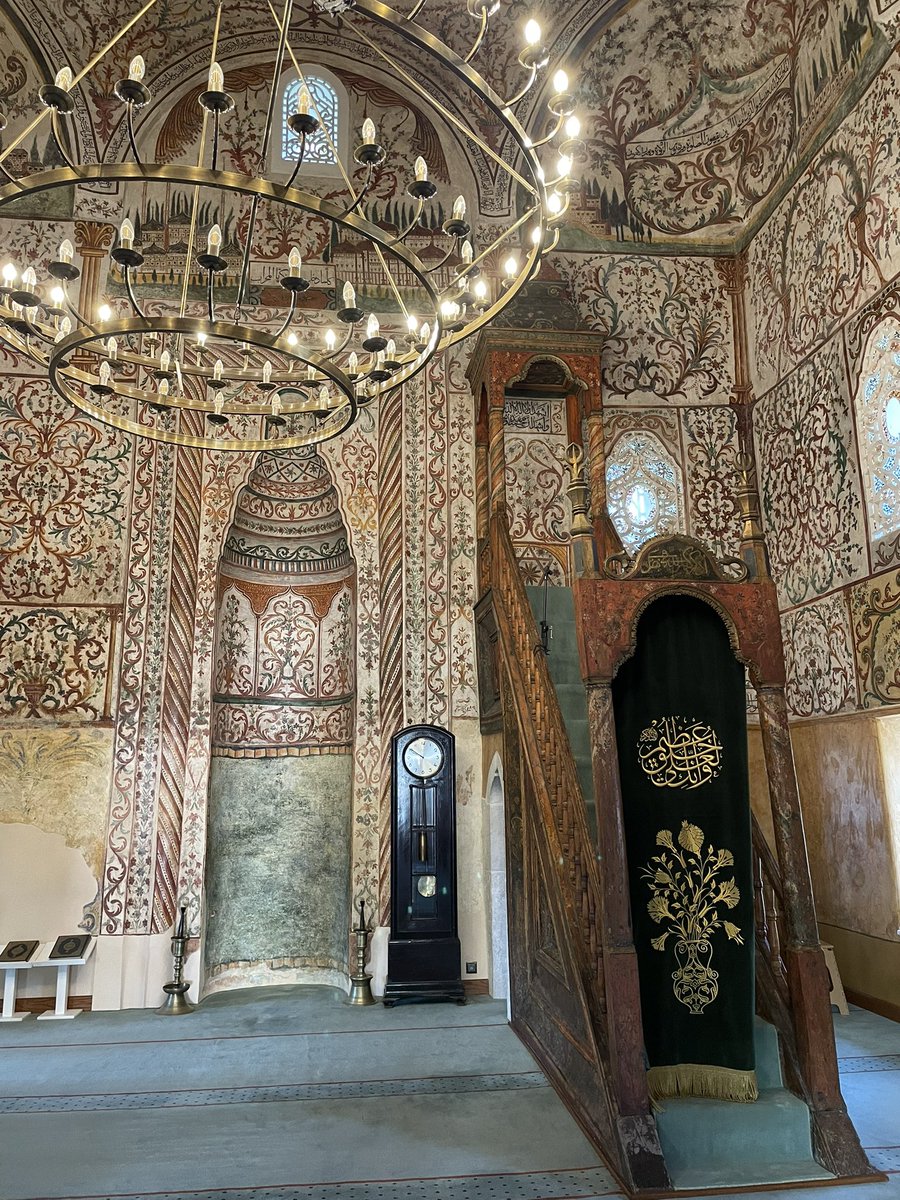 The interior of the mosque, with mihrab and minbar
