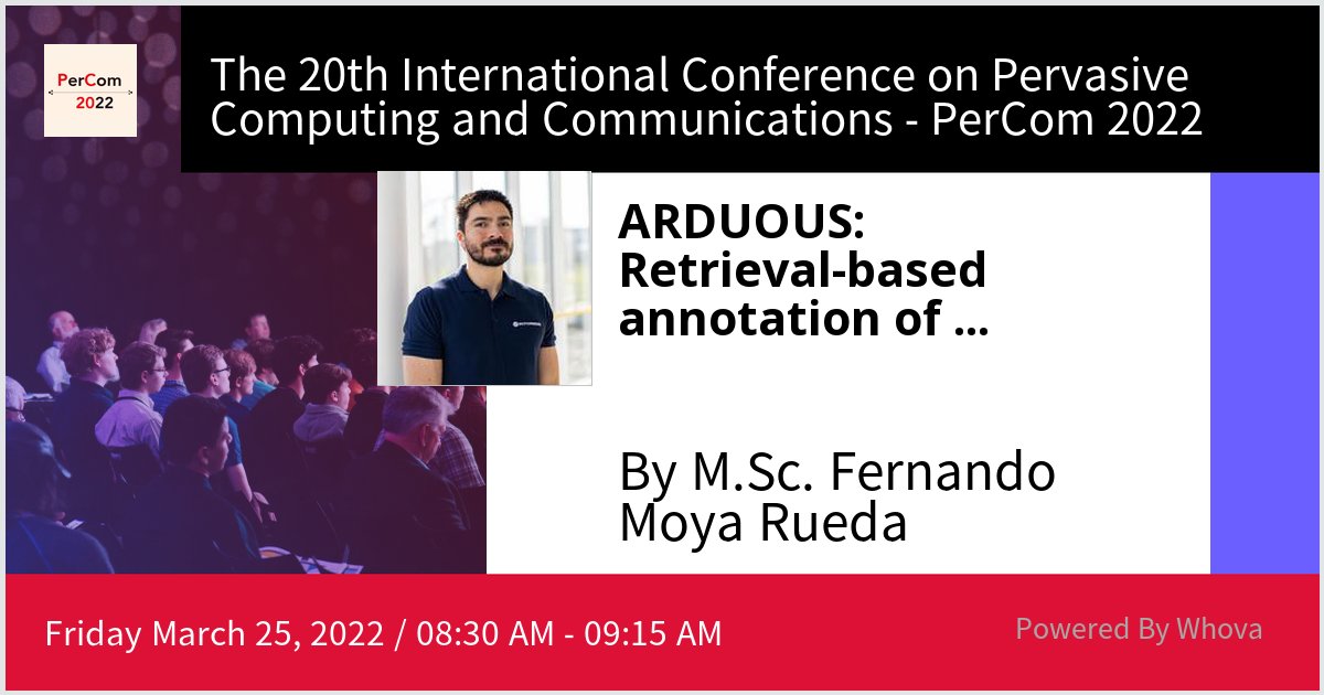 wilfer9008's tweet photo. I am speaking at The 20th International Conference on Pervasive Computing and Communications - PerCom 2022. Please check out my talk if you're attending the event! #Percom2022 - via #Whova event app https://t.co/PJzTNuqj4B