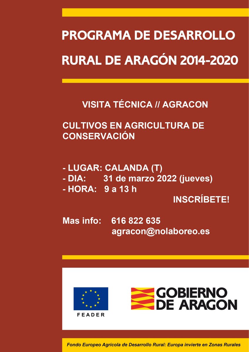 p_celma's tweet photo. @AGRACONolaboreo explicará en una jornada de campo el funcionamiento de varios cultivos en Agricultura de Conservación.
📆 31 de marzo (jueves) ⌚ 9-13h
📍 Calanda(T)  🌾☘️ cebada(r), triticale(s),veza-avena(s) y avena(s)
📲 Inscripción: https://t.co/PqrGZdeKOb
#AC #Agricultura https://t.co/BC9XbP8owq