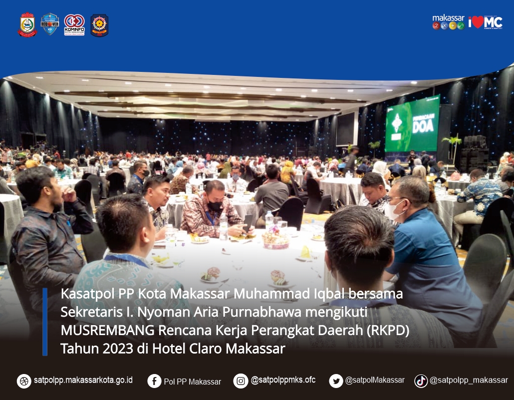 SatpolMakassar's tweet photo. Kasatpol PP Kota Makassar Muhammad Iqbal bersama Sekretaris I. Nyoman Aria Purnabhawa mengikuti MUSREMBANG Rencana Kerja Perangkat Daerah (RKPD) Tahun 2023 di Hotel Claro Makassar
(Jum'at, 25 Maret 2022)

#WalikotaMakassar
#DannyPomanto
#Makaverse
#SatpolPPMakassar https://t.co/oRoPxChaGQ