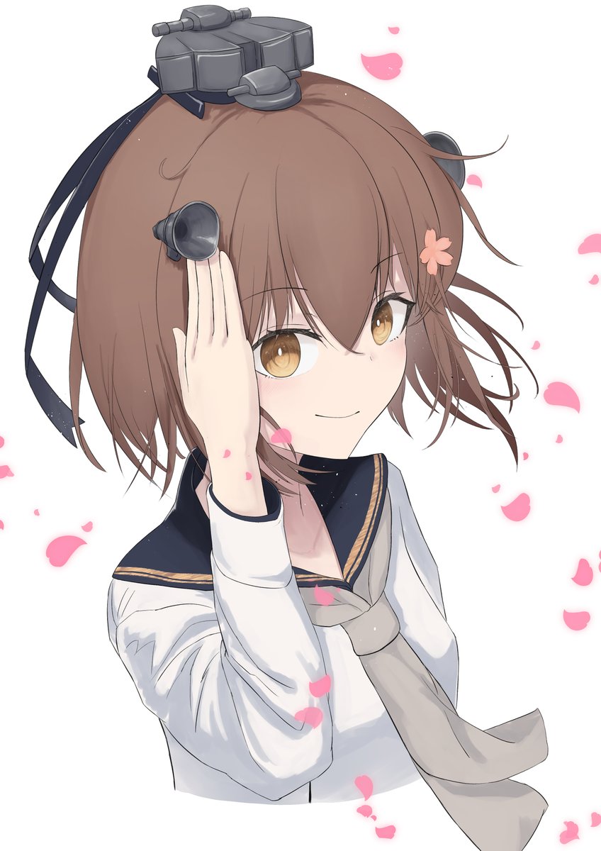 yukikaze (kancolle) 1girl solo brown hair short hair sailor collar brown eyes grey neckerchief  illustration images