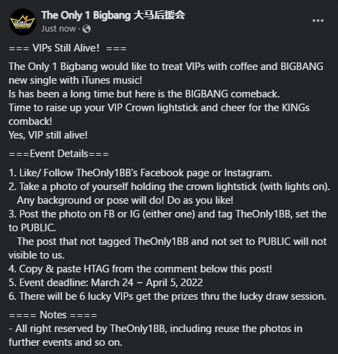 TheOnly1BIGBANG's tweet photo. === VIPs Still Alive！===
Do refer to the pictures below for all the events details! 

#BIGBANGISBACK #VIPstillAlive #BIGBANGComeback #Bigbang2022 #봄여름가을겨울 #StillLife https://t.co/U4obeZJdMV
