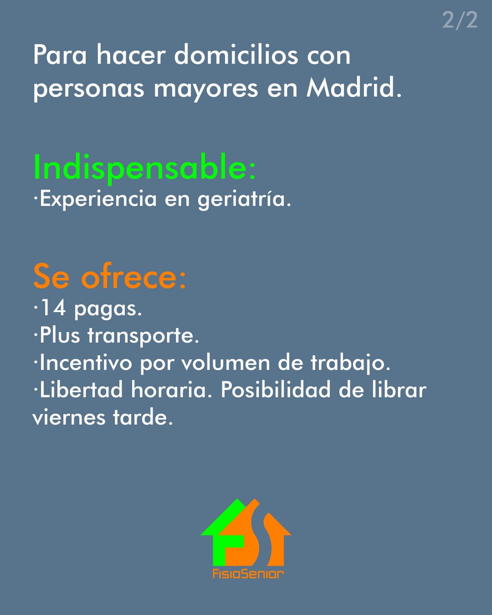 Fisiosenior's tweet photo. En @Fisiosenior buscamos fisioterapeuta para integran nuestra plantilla en #Madrid. Envíanos tu CV. 
#empleofisioterapeuta #fisioadomicilio #TrabajaEnFisiosenior #fisiopersonasmayores #empleoMadrid https://t.co/quopRKLtd2