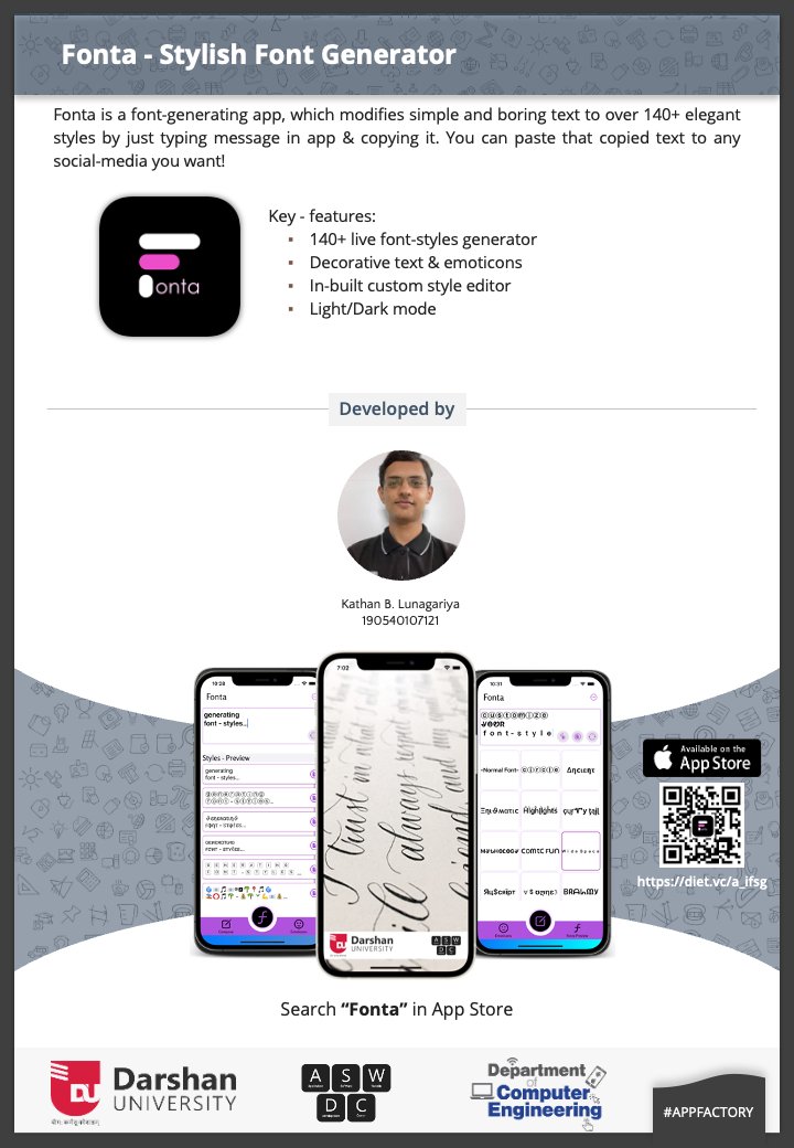 DarshanUniv's tweet photo. Fonta is a font-generating app, which modifies simple and boring text to over 140+ elegant styles. For more details: https://t.co/o2XLwfzUfh
#DarshanUniv #iOSDevelopment #AppFactory https://t.co/5qflAE00TU