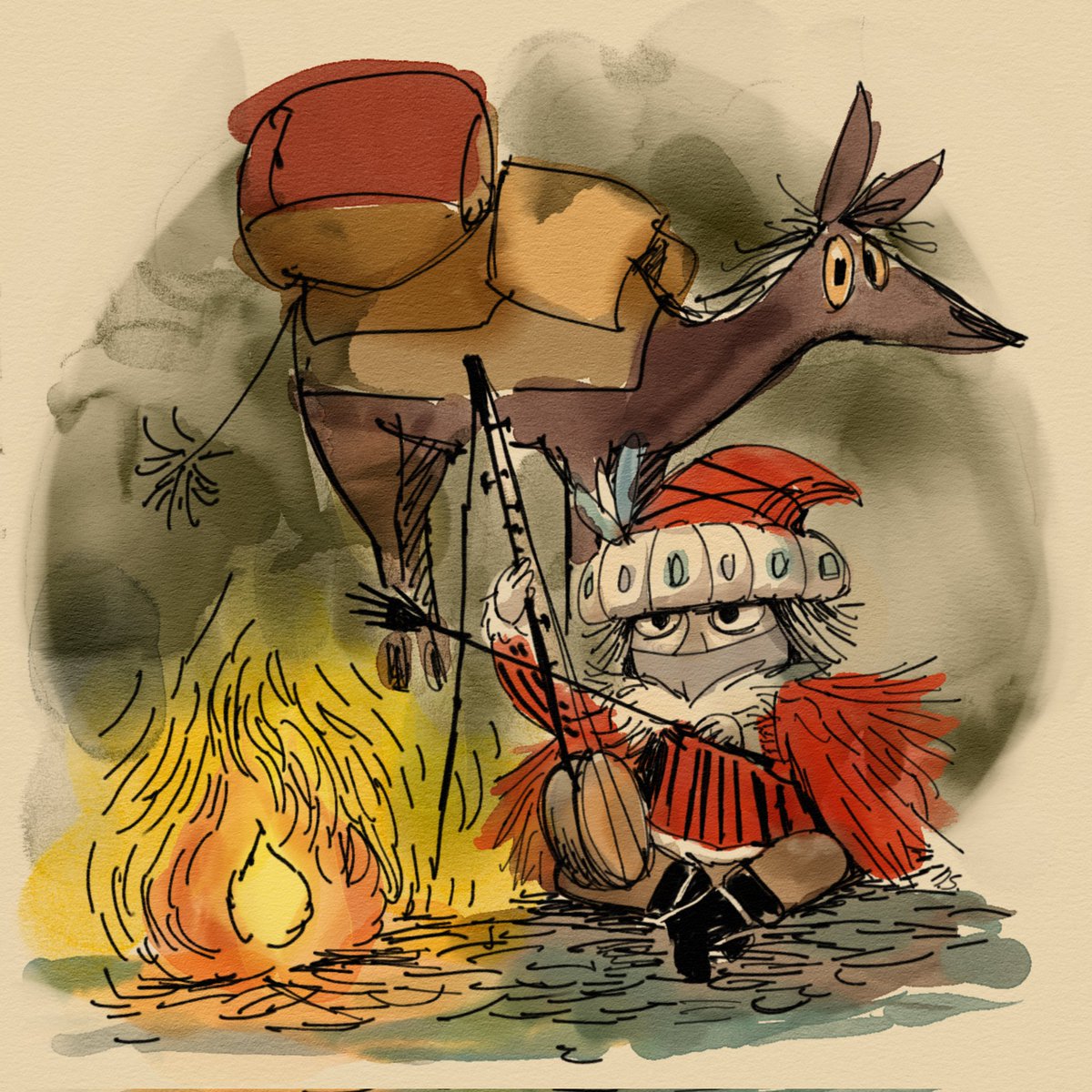 nightmareSyrup's tweet photo. Colored my Kalé doodle. I seriously find the merchant's presence comforting. Hearing them play their erhu(?) After getting my ass handed over to me like a billion times, chilli'n is the first thing I need. But boy howdy their back story is GUT WRENCHING, and finding that place... https://t.co/HRbgxNzFg7