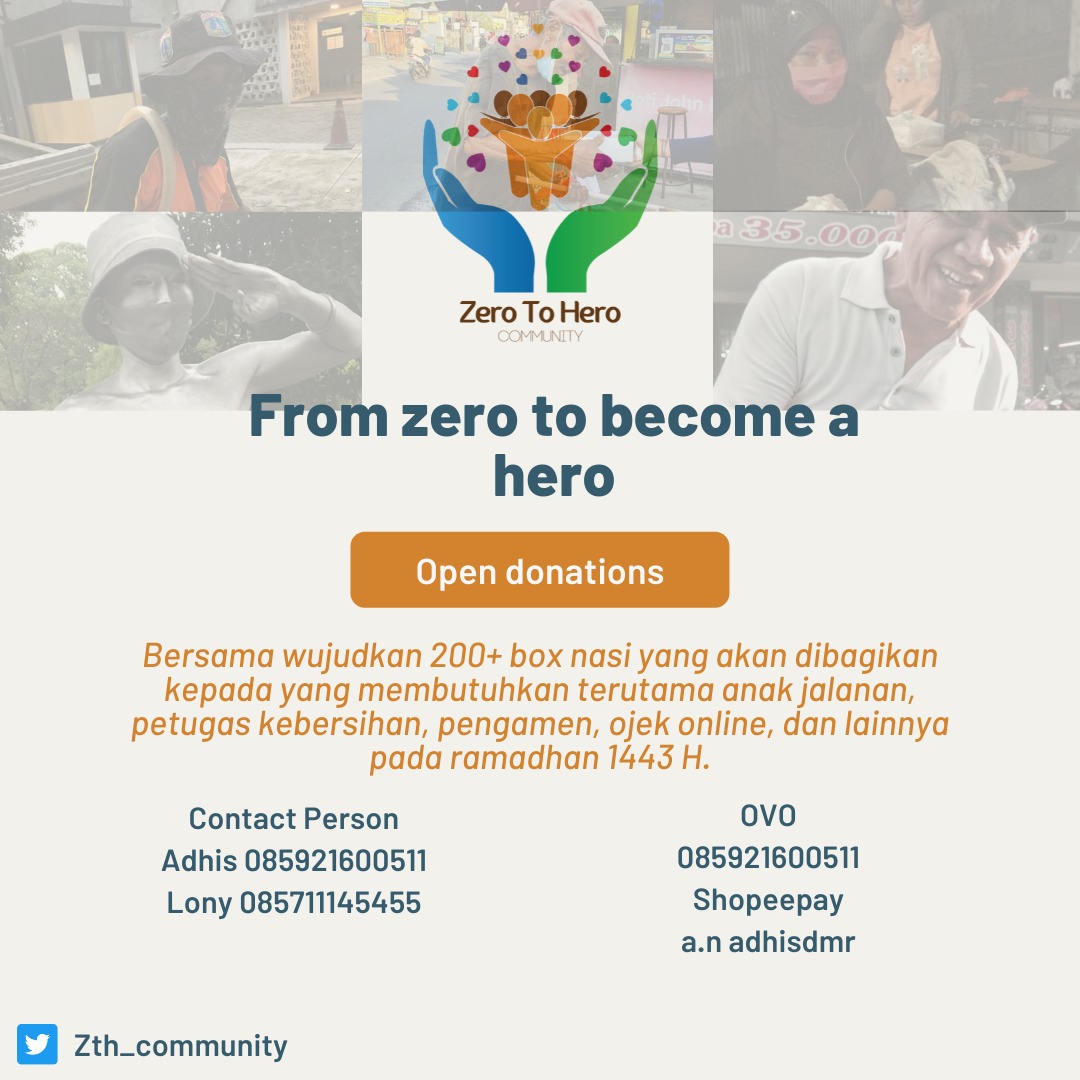 Zth_community's tweet photo. Halo teman-teman! Di manapun kalian berada, semoga selalu sehat dan bahagia. Mengingat sebentar lagi menyambut bulan Ramadhan 1443 H, merupakan hal baik untuk berbagi kebahagiaan kepada sesama. https://t.co/npVeozgDAt