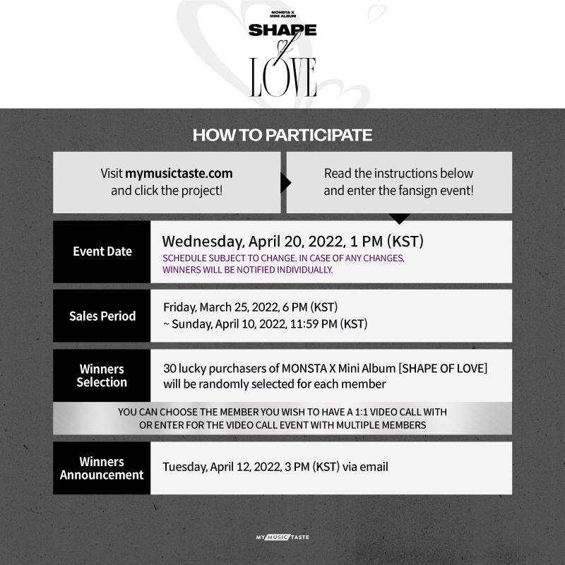 _mmtshop's tweet photo. 📣MONSTA X [SHAPE of LOVE] Global Video Call Event is now open!

🗓️Available until April 10, 11:59 PM (KST) 
📸MMT exclusive photocard
🎁Winners also get: Signed Photocard

Grab your CD for a chance to win!
📲👉https://t.co/hmXjWAOEyk

#몬스타엑스 #MONSTAX_Fansign with #MMTShop https://t.co/WpH7k3sLqZ