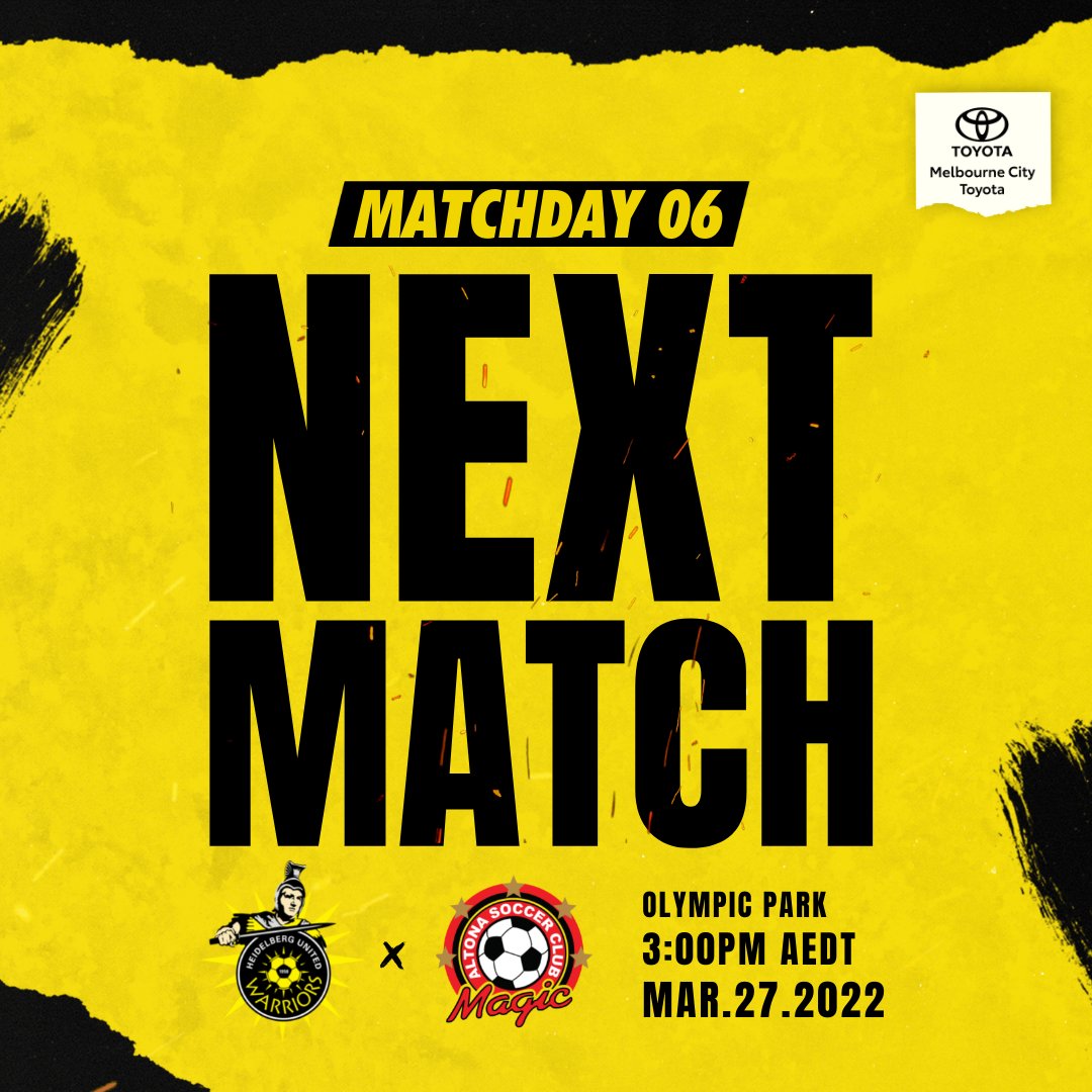 HUAlexanderFC's tweet photo. ⚫️🟡 Join us at Olympic Park this Sunday as United take on Altona Magic in round 6 of the NPL Victoria.
📅 Sun 27 March
⚽️ Kick off 3:00PM
🏟 Olympic Park, Heidelberg
Go United 👊⚽️
#UnitedWeStand #HUFC #HeidelbergUnited #NPLVIC #HUvAM https://t.co/vjIgTL0OiD
