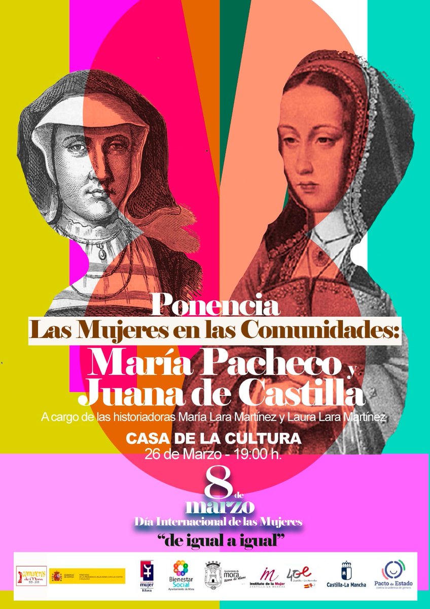 #VCentenario #ComunerosDeMora🔥(1521-2021)
🔥MAÑANA en #CasaCulturaMora 19h #conferencia "Las #mujeres en las Comunidades. #MaríaPacheco y #JuanadeCastilla"
🧐CONOCE los aspectos del hecho histórico más importante de #Mora

#comuneros #comunerosdecastilla #carlosI #historia #Mora