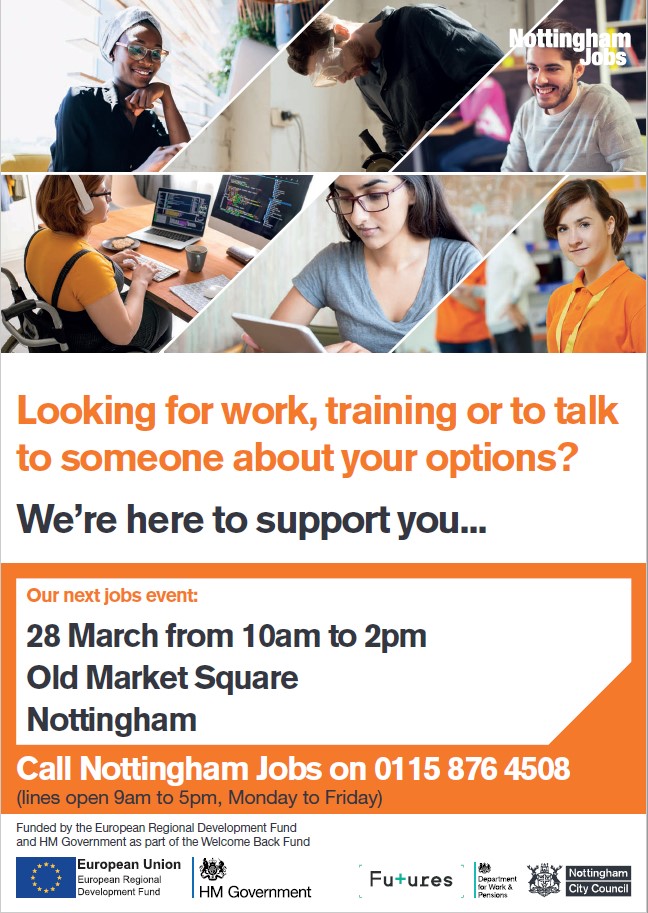 SustransEMids's tweet photo. Notts Jobseekers- Did you know about the huge job fair on Market Square on Monday? We will be there offering free bike checks and repairs and asking you for your #sustransaccess cycling stories! Don't miss out! @Transport_Nottm @nottmjobs @JCPInNotts @nottsbikeworks @RideWiseUK https://t.co/TV9jUPaO49