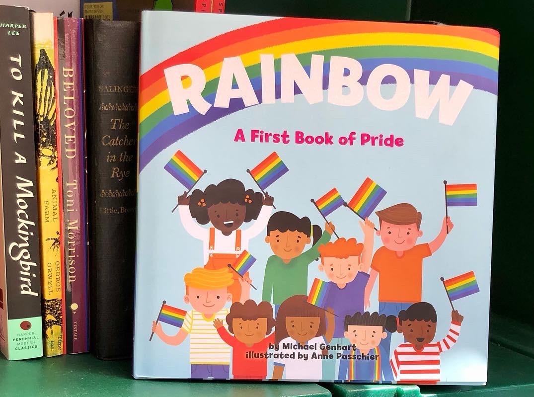 In response to the banning of books with #LGBTQ characters and themes, my librarian visited @blackpearlbooks in #atx and added RAINBOW: A First Book of Pride, by @MGenhart to my shelf. HURRAY! 🌈📚💜