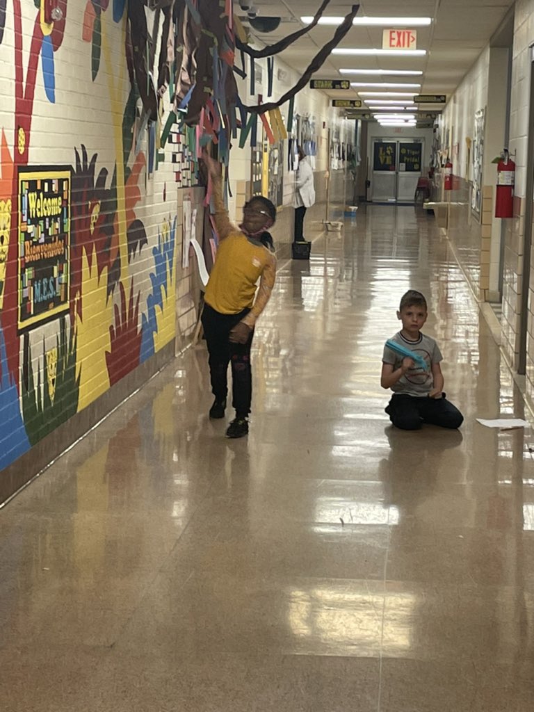 After learning to fold a paper airplane, students flew their planes and measured the distance in yards. #MurraySchools