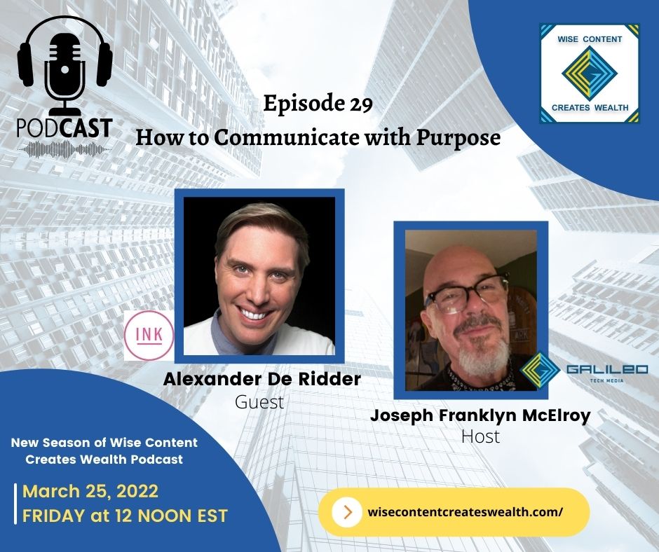 Get ready! The newest episode of Wise Content Creates Wealth Podcast is going live today at 12:00 noon EST featuring  Alexander De Ridder, Co-founder, CTO, and Creator of the world’s first AI-powered content performance editor, INK. 

Tune in at Facebook.com/TalkRadio.NYC.