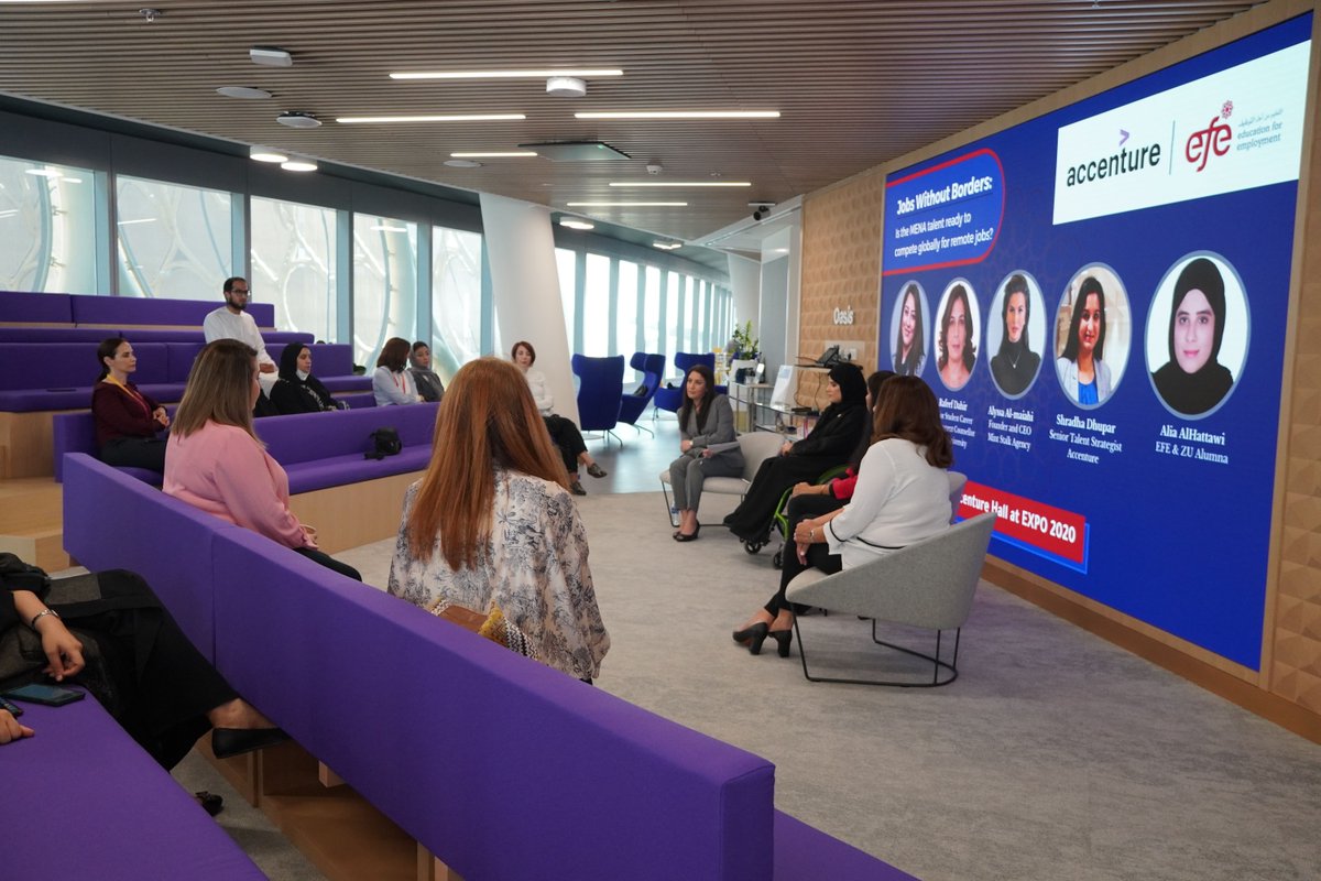 EFE_Global's tweet photo. We recently participated in a thoughtful panel discussion that was live from @Accenture_ME  at Expo 2020 Dubai. The discussion titled "Jobs Without Borders" analyzed if MENA talent is ready to compete globally for remote jobs.
@zayedu 
#MomentumSeries https://t.co/MizWeYB23y