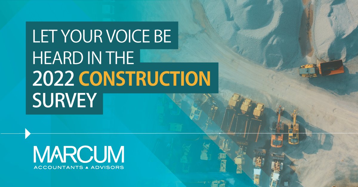 MarcumLLP's tweet photo. There’s still time to be a part of Marcum’s 2022 National Construction Survey. Complete the survey today! https://t.co/GfBRN53bHf #AskMarcum #constructionindustry #constructionsurvey https://t.co/xdl2PKTyAR