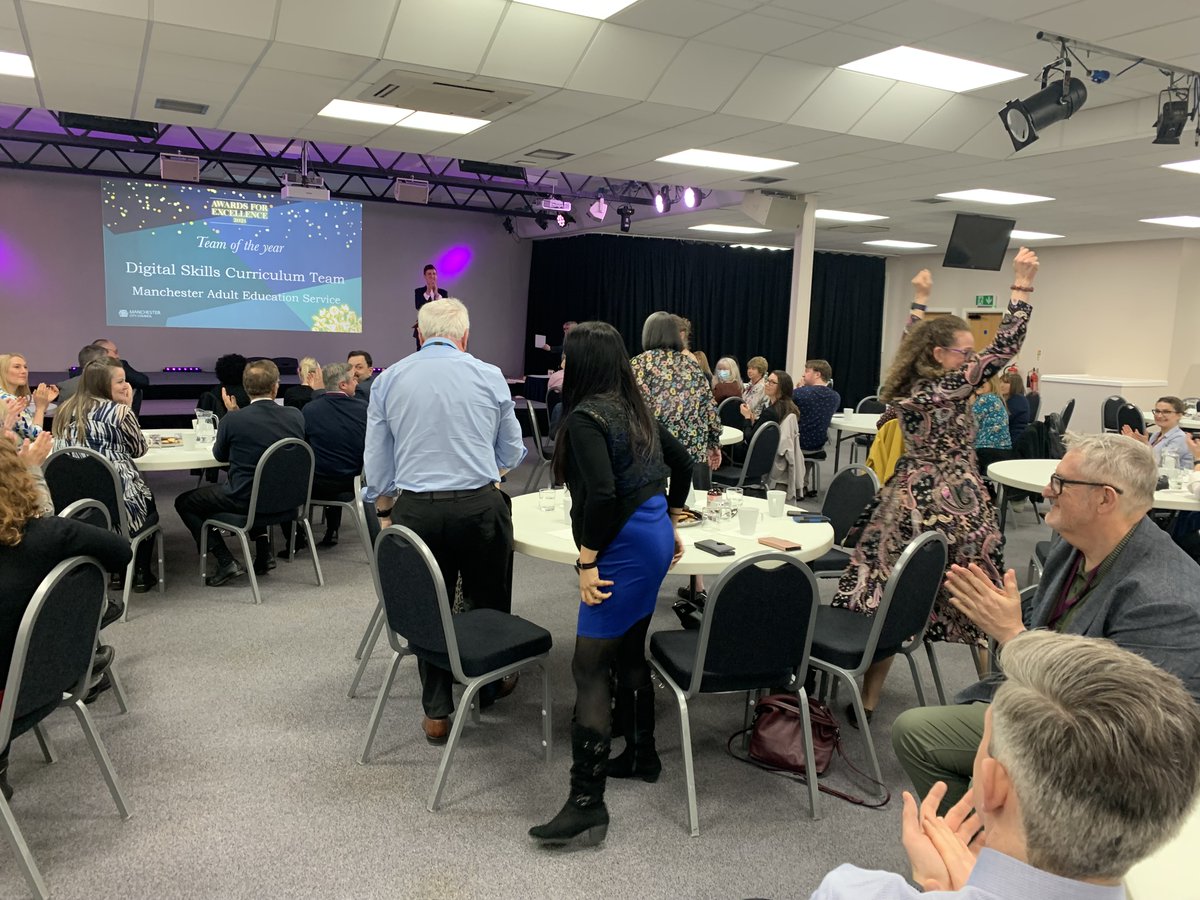 ManAdultEd's tweet image. What a wonderful day we had at the Growth &amp;amp; Development Awards for Excellence.

2 wins (Team of the Year for Careers and the E+D award for our work on Let’s Talk Racism) and 1 finalist (Digital Skills team)

Thoroughly well-deserved, you absolute legends!

#ExcellenceAwards