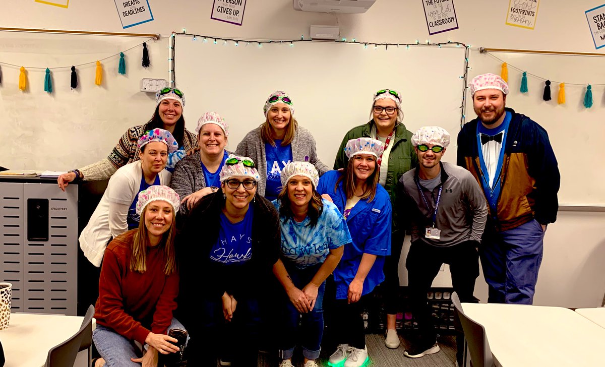 Daum_MathPISD's tweet photo. 7th grade teachers (and Emma) ready to make a 💦splash💦 at the teacher talent show today! @ProsperHaysMS https://t.co/Lz0G0Z9q1R