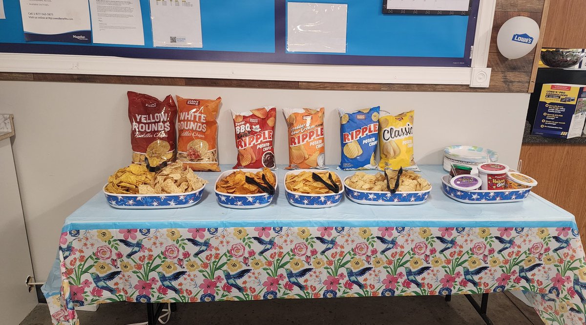 CaylaFrancis's tweet photo. National Chip &amp; Dip day here at Lowe's in McCandless!! We got all the fantastic flavors for our employees to dip into!! 
@AlexStempovschi @mike_sturtz @HR_KristenS https://t.co/6Mx1x3LFuJ