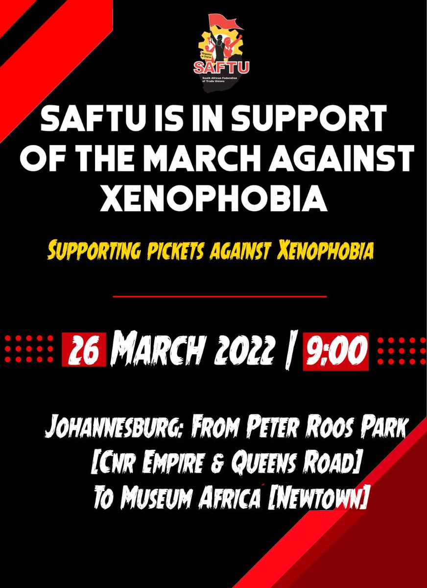 SAFTU_media's tweet image. #SAFTU is in support if the March against Xenophobia