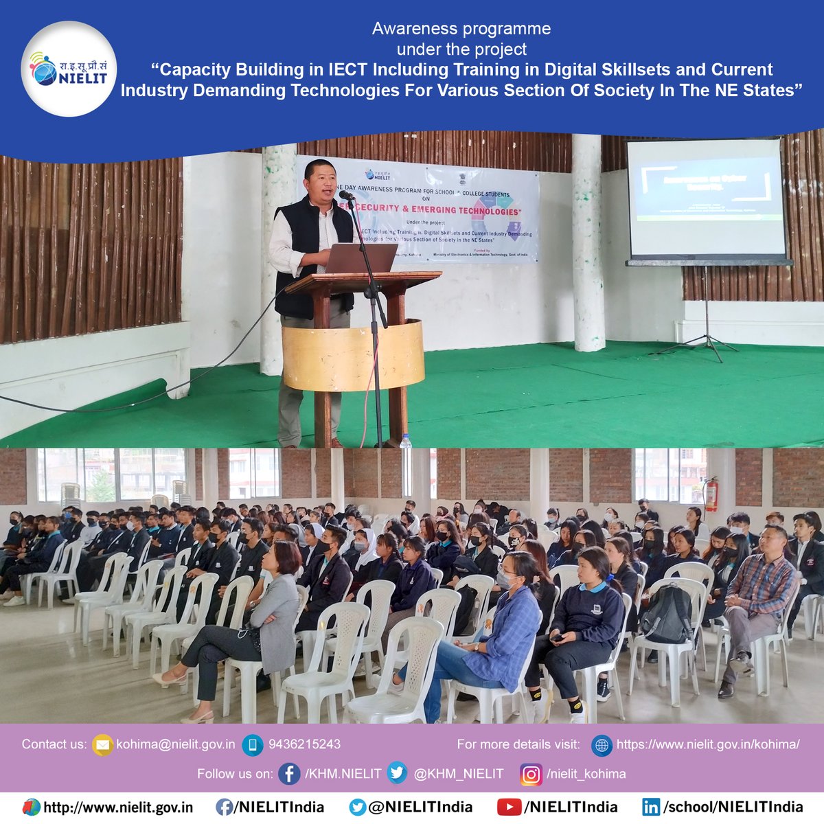 KHM_NIELIT's tweet photo. A one-day awareness program on “Cyber Security &amp; Emerging Technologies” was conducted by NIELIT Kohima for the students of Modern College, Kohima. @NIELITIndia @GoI_MeitY @AshwiniVaishnaw @Rajeev_GoI @mygovindia https://t.co/k5bwY9J5wR