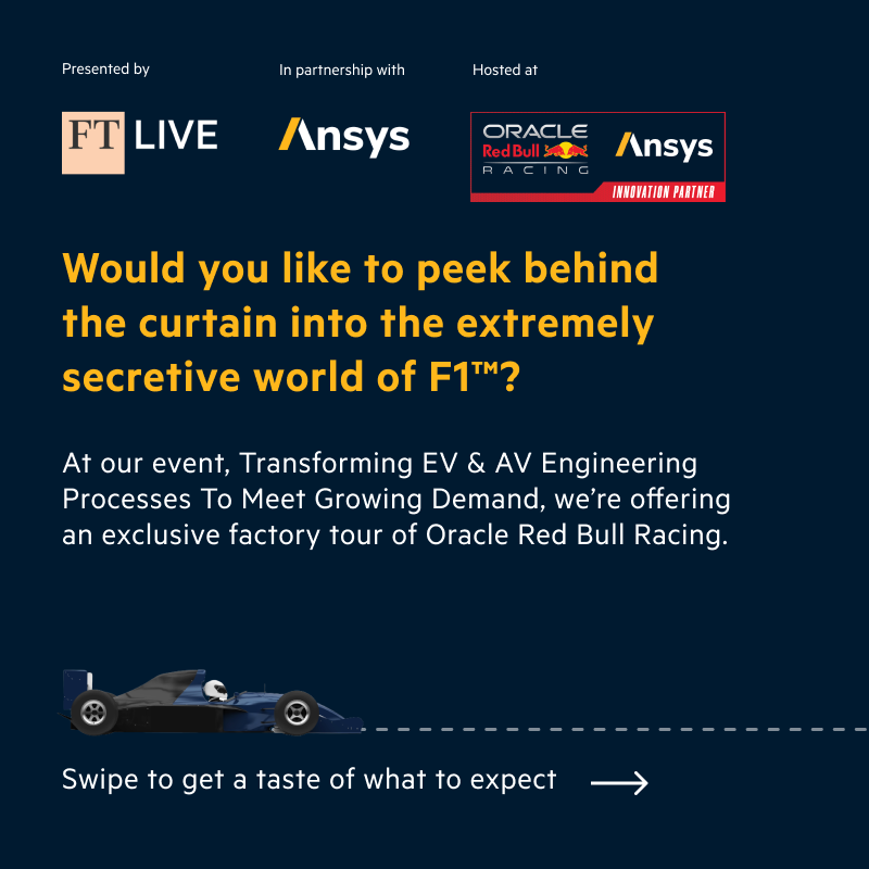 ftlive's tweet photo. On 5 April, in partnership with @Ansys, we’re offering an exclusive free factory tour of @redbullracing.
Swipe below to get a taste of what to expect.
For more information on our #FTMobility event and tour, click below.
