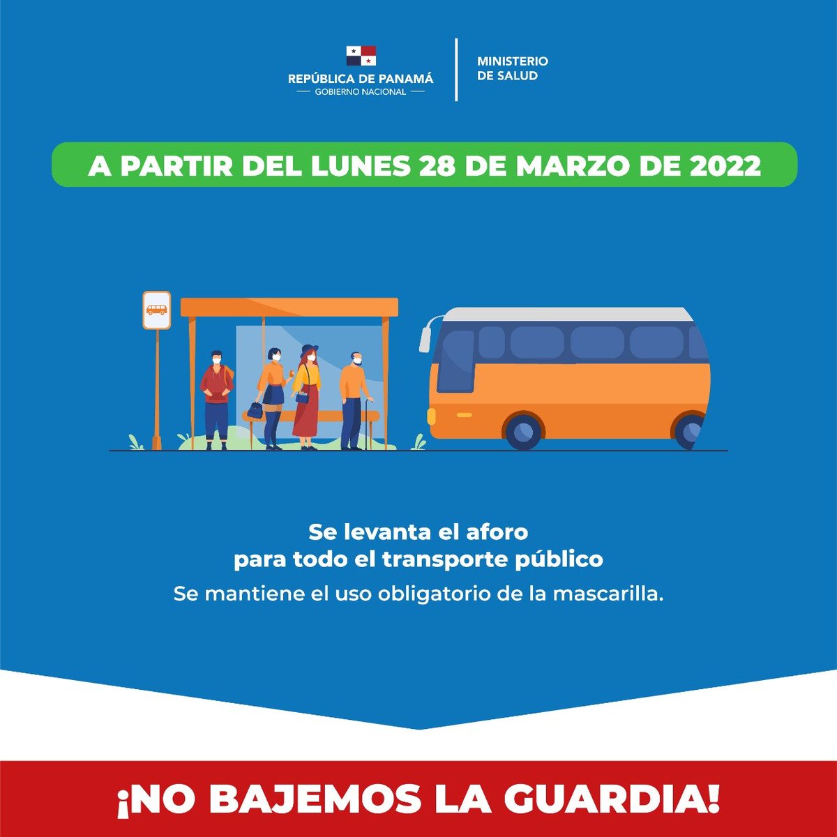 A partir del lunes 28 de marzo del 2022, se levanta el aforo para todo el transporte público, de igual forma se mantiene el uso obligatorio de mascarilla.