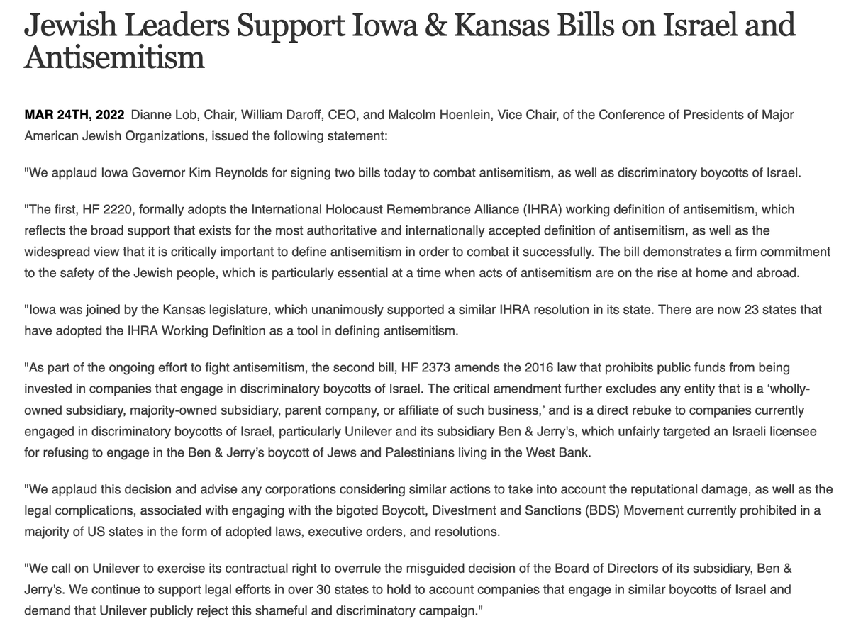 WashingtonViews's tweet photo. Via @Conf_of_Pres: "Jewish Leaders Support Iowa and Kansas Bills on Israel and Antisemitism"  https://t.co/RF3pqzxmZU #Antisemitism #IHRA #BDS #AmericanJewry @Daroff https://t.co/c1YfRN5jdr
