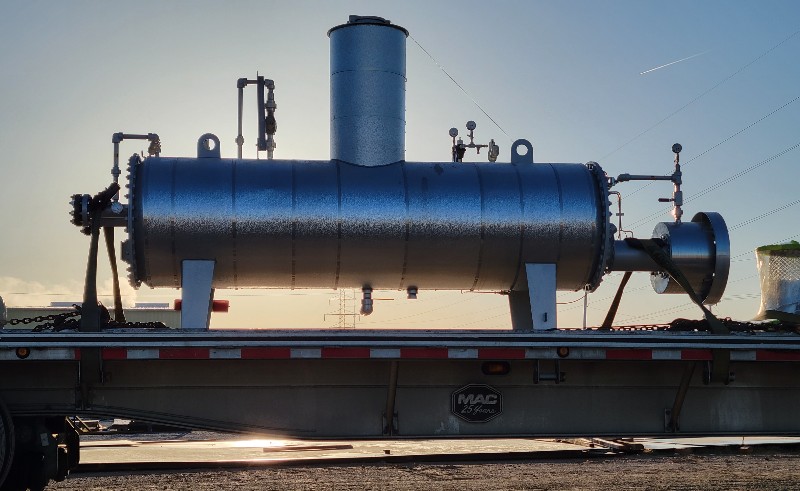 OgiProcess's tweet image. No Photoshop necessary for this photo of a TERI water bath heater loaded up for transport on a beautiful, crisp, Oklahoma morning. Happy Friday, everyone! #lineheaters #pipeline #midstream #beautifulmorning #oklahoma