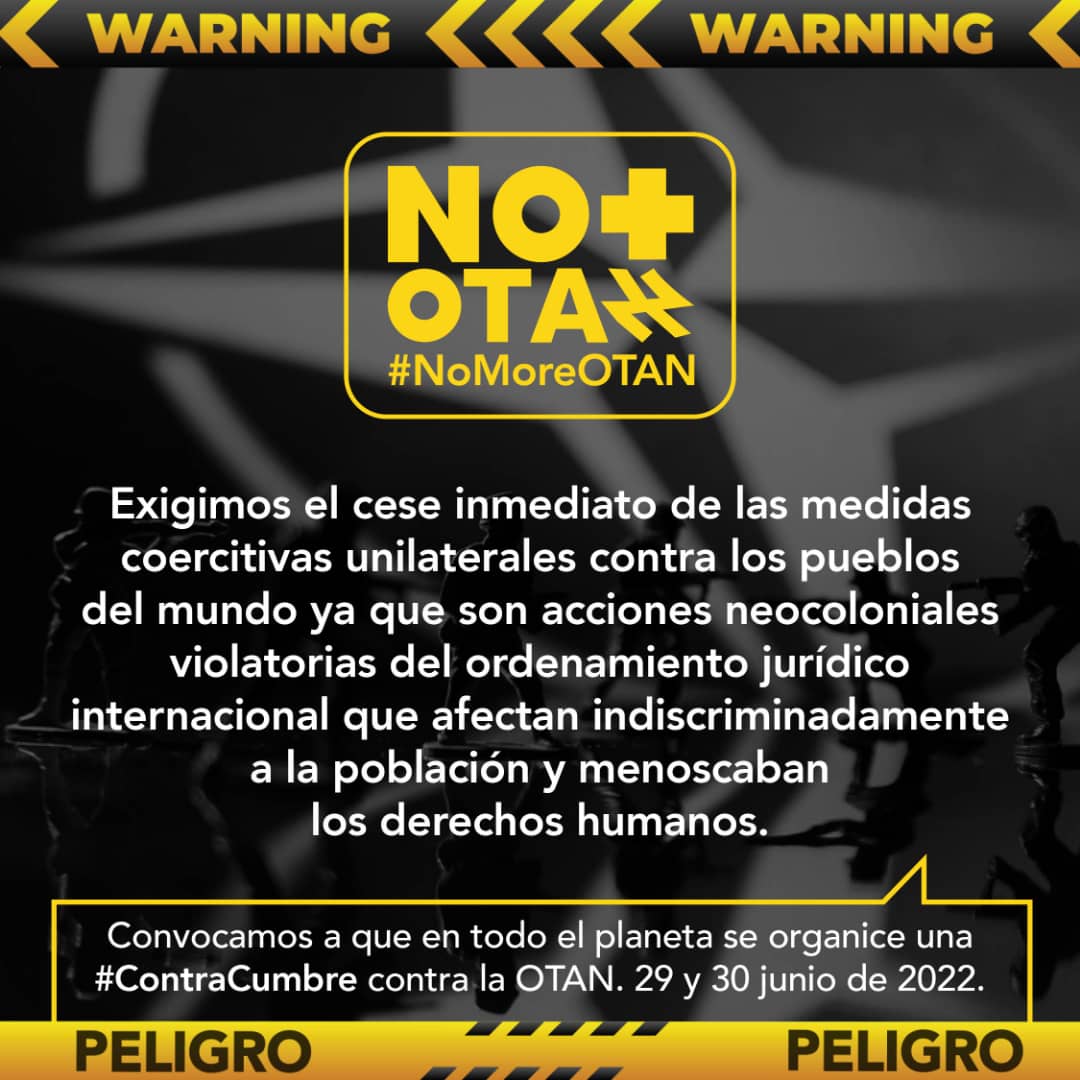 Con las medidas coercitivas unilaterales impuestas contra los pueblos, las potencias occidentales de la OTAN violan los derechos humanos de los pueblos que dicen defender...

#NoMoreOTAN
#25March2022

<a href="/DiazCanelB/">Miguel Díaz-Canel Bermúdez</a>
<a href="/DanielOrtegasa/">José Daniel Ortega Saavedra</a>
<a href="/NicolasMaduro/">Nicolás Maduro</a>
<a href="/plasenciafelixr/">Felix Plasencia</a>