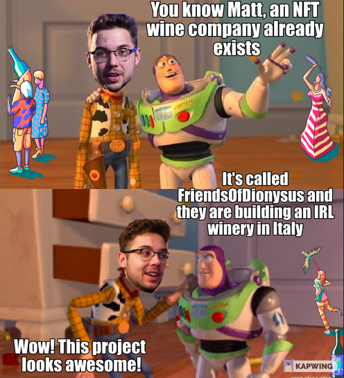 fofdionysus's tweet photo. Great video by @thebrettway about "Why you should start an NFT business right now": https://t.co/PdjqzMwq7S
At 5:43 he talks about wine companies. 
Guess what...  🍷 https://t.co/t3a1TNoHIX
