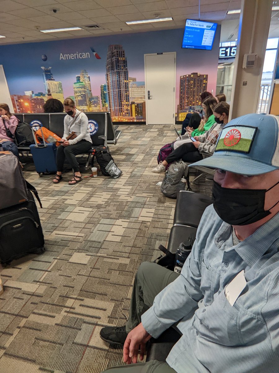 FHSBelize's tweet photo. FHS at the gate! Ready for the 1st leg to Dallas. Then.... #unbelizable #seeya32hello82 https://t.co/p9EO2pVqTM