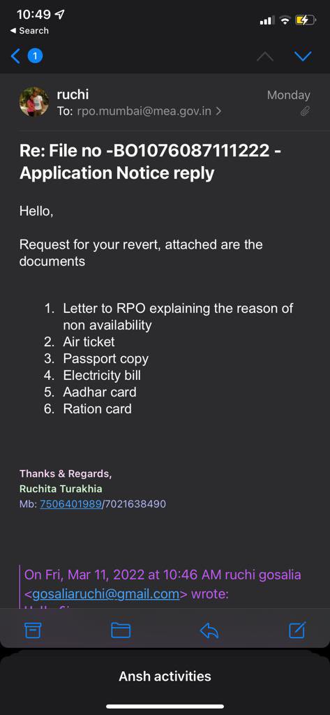 ParinTurakhia's tweet photo. @rpomumbai @rpomumbai appreciate the response to my tweet and email it was quick but my wife has still not received any revert to her email 
File no BO1076087111222
Attach is her email copy 
Pls do help https://t.co/QTQrHfwfQV