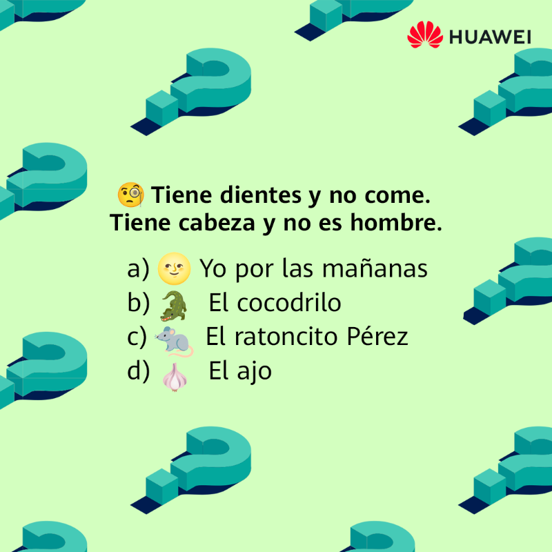 HuaweiMobileESP's tweet photo. 🥳 ¡Bienvenidos de nuevo, fans del #RetoHUAWEI!
😁 Esta semana queríamos hacer que os comáis el coco, por eso os hemos preparado unas adivinanzas cortas con tres temáticas que nos encantan: 🐶 animales, 🍕 comida y 🎹 música.
¿Puedes adivinar la solución? https://t.co/JP3621bD4q