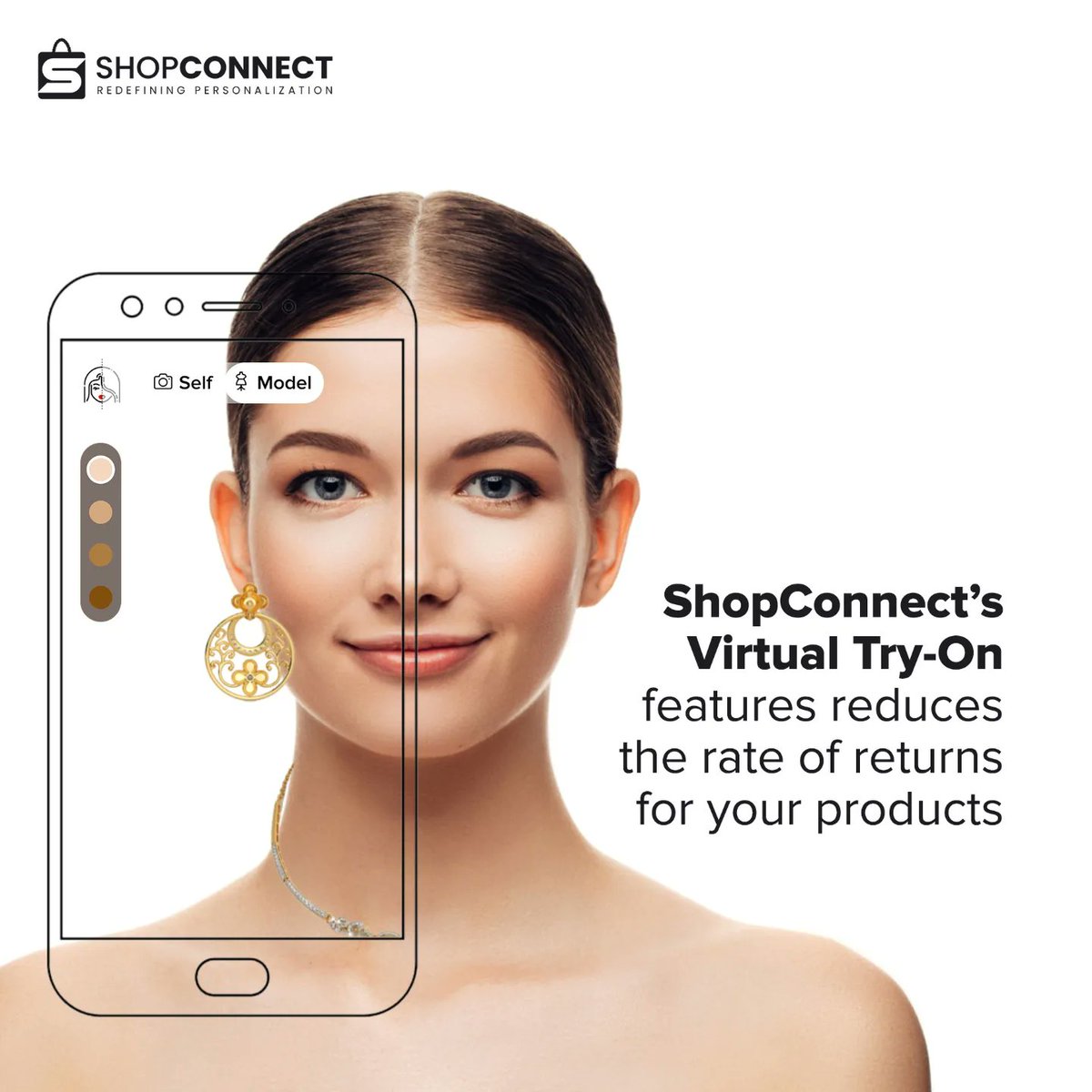 ShopConnect's virtual try-on enables your customers to try your products in real time with the help of AR. This allows them choose the style, size and  fit before making a purchase, reducing the rates of returns significantly. 

#ConnectedShopping with ShopConnect

#virtualtryon