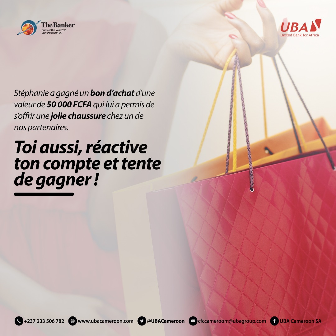 ubacameroon's tweet photo. Notre promotion de réactivation de comptes continue jusqu’au 31 Mars. 😏
Il ne manque plus que toi !😌
Nous t'attendons dans nos agences. 😊
#campagne #reactivationdecomptes #bondachat #tshirts #lots #labanquedigitaleleader #UBACameroon https://t.co/372VxTbeA0