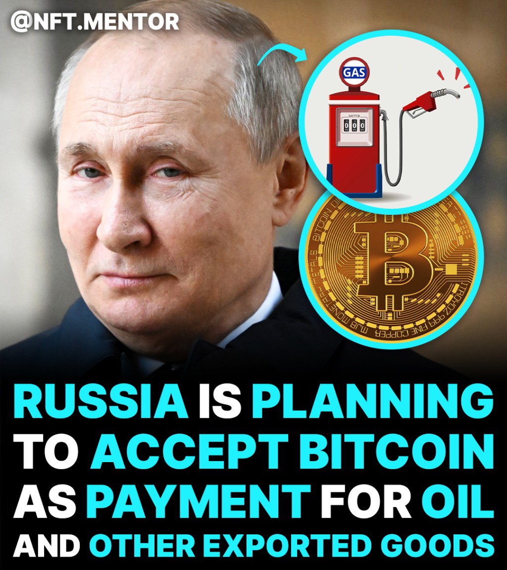 nft_mentor's tweet photo. Russia is considering accepting #Bitcoin as payment for its oil and gas exports. 

"Friendly" countries could be allowed to pay in the cryptocurrency. Earlier, Putin said he wanted "unfriendly" countries to buy its gas with roubles. 

#btc rises 2% after this news released. https://t.co/Ubqn5ErYQo