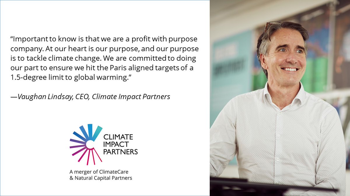 ClimateCare (@climatecare) on Twitter photo Like the merger of <a href="/ClimateCare/">ClimateCare</a> and @NatCap_Partners, Climate Impact Partners captures the best of both companies to deliver positive climate impact at scale.
Hear from our CEO, <a href="/VaughanLindsay/">Vaughan Lindsay</a>
bit.ly/35bx7N5 Like the merger of <a href="/ClimateCare/">ClimateCare</a> and @NatCap_Partners, Climate Impact Partners captures the best of both companies to deliver positive climate impact at scale.
Hear from our CEO, <a href="/VaughanLindsay/">Vaughan Lindsay</a>
bit.ly/35bx7N5