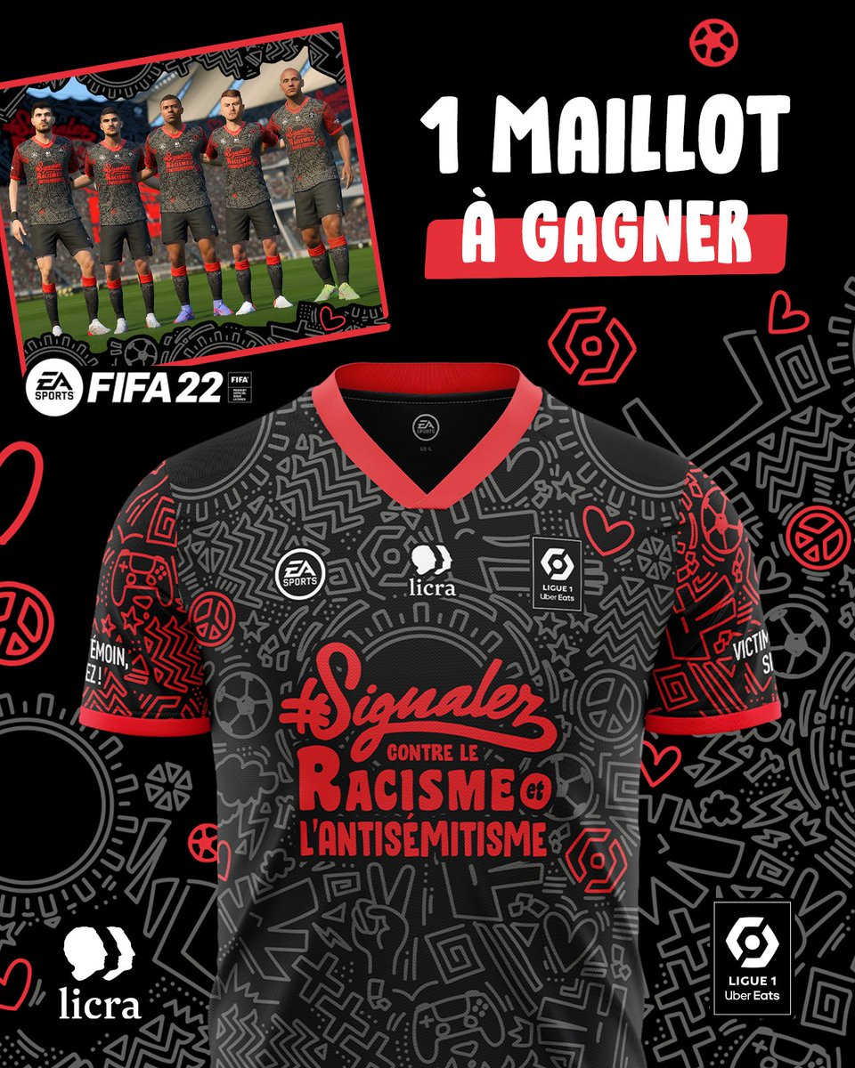 🤝@EA_FIFA_France

Tentez de remporter le maillot collector spécialement réalisé pour le jeu #FIFA22 contre le racisme et l'antisémitisme

1⃣  RT &amp; Follow <a href="/Ligue1UberEats/">Ligue1UberEats</a> 
2⃣  Mentionnez en commentaire votre équipe de Ligue 1 Uber Eats préférée
3⃣ 🤞

#JouonsLaCollectif #Signalez
