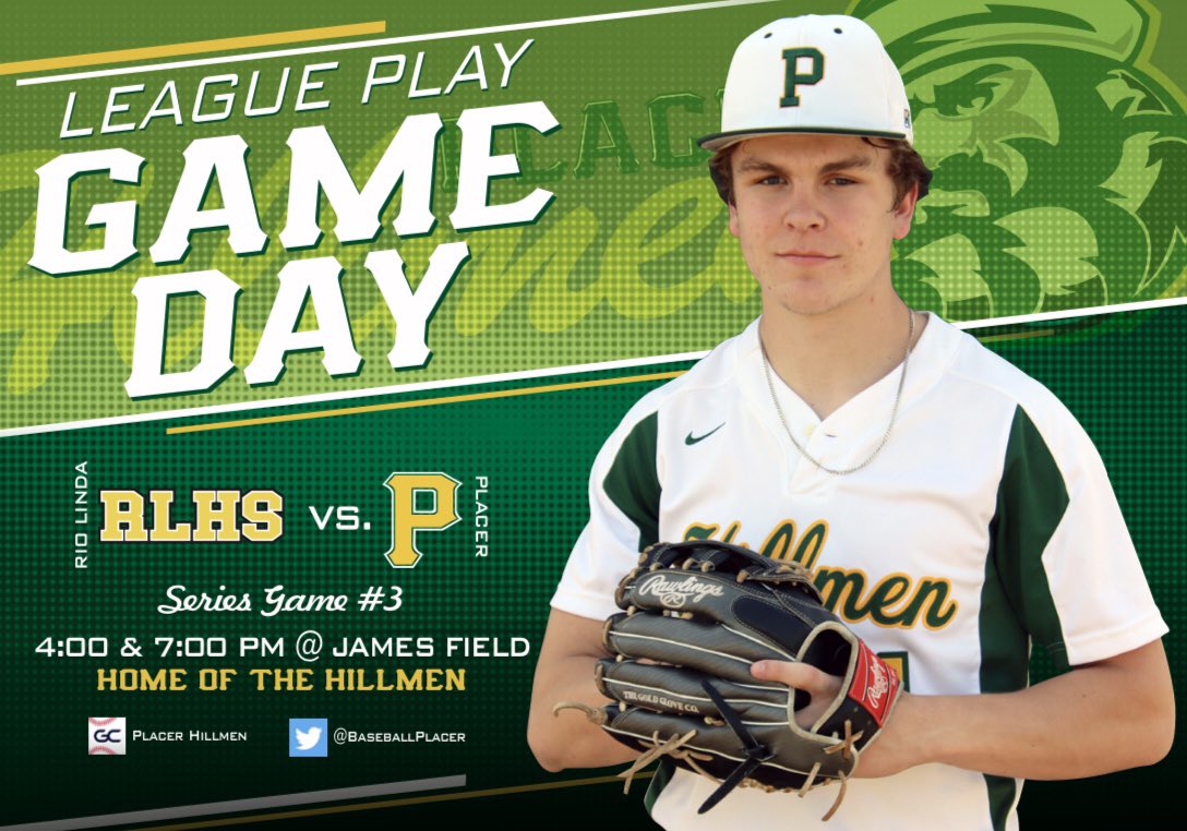 Game Day Friday at JAMES! Hillmen working for the series sweep under the lights. See you there!
#GoHillmen

<a href="/J_Georgeson26/">Jordan Georgeson</a> <a href="/PlacerHillmen/">Placer High School</a> <a href="/PlacerASB/">HillmenActivities</a> <a href="/cameronsalerno1/">Cameron Salerno</a>