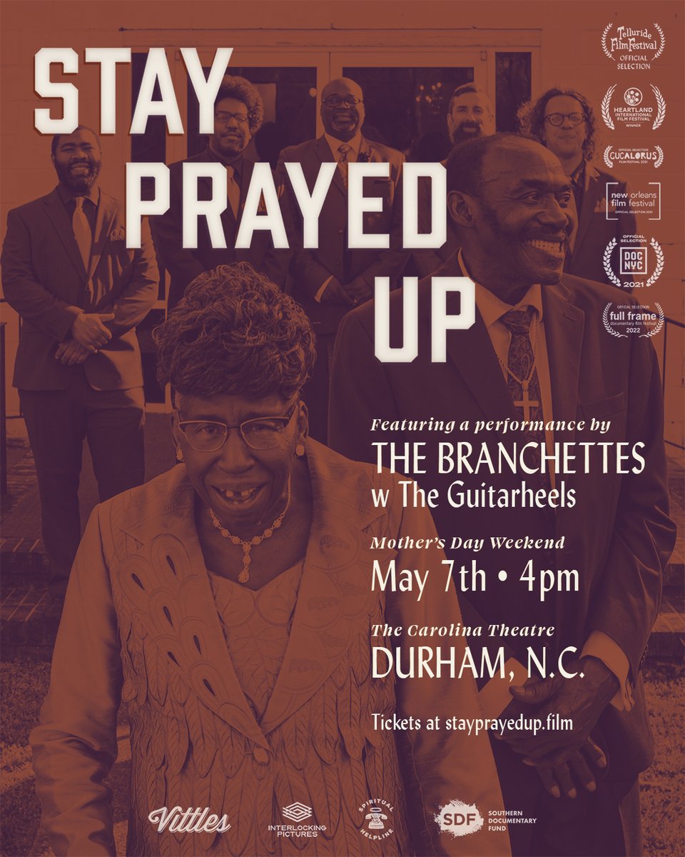 Homecoming  💐
Come celebrate the mighty spirit of Lena Mae Perry and her church gospel noisy crew with a special hometown premiere of this award-winning, soul-lifting documentary film experience!
 
May 7th at 4pm 
The Carolina Theatre 
Durham NC