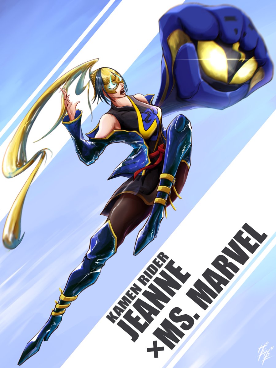 ジャンヌ「ジャンヌ×ミズ・マーベル「変身する女子高生ヒーロー」つながりで描きました。カマラ」|ザギザギ/ZAGIZAGIのイラスト