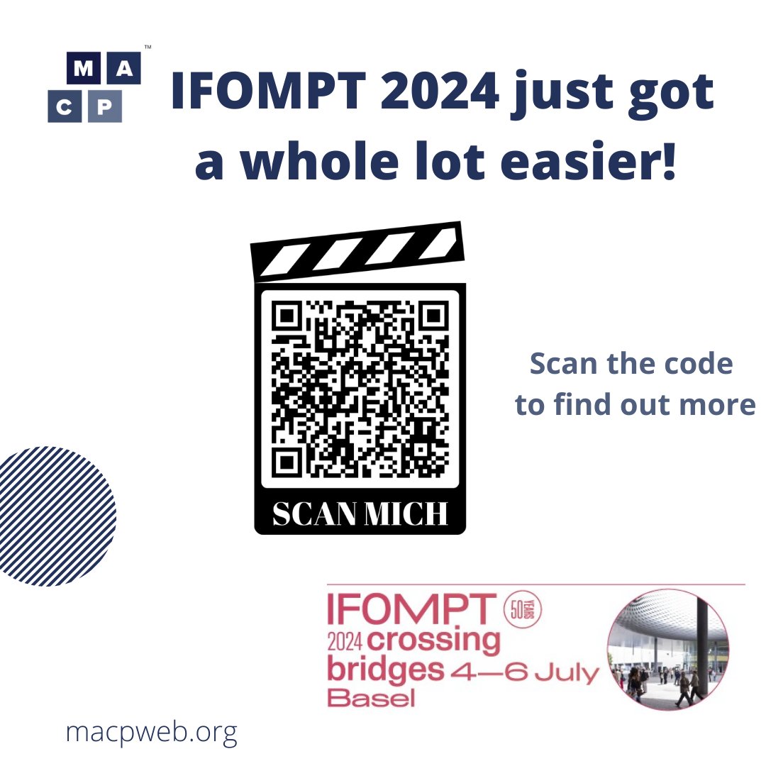 PhysioMACP's tweet photo. Check out the new QR code for IFOMPT2024! Just scan the code to find out all you need to know about this fantastic MSK conference #IFOMPT2024 @IFOMPT https://t.co/IQu3y8WjOu