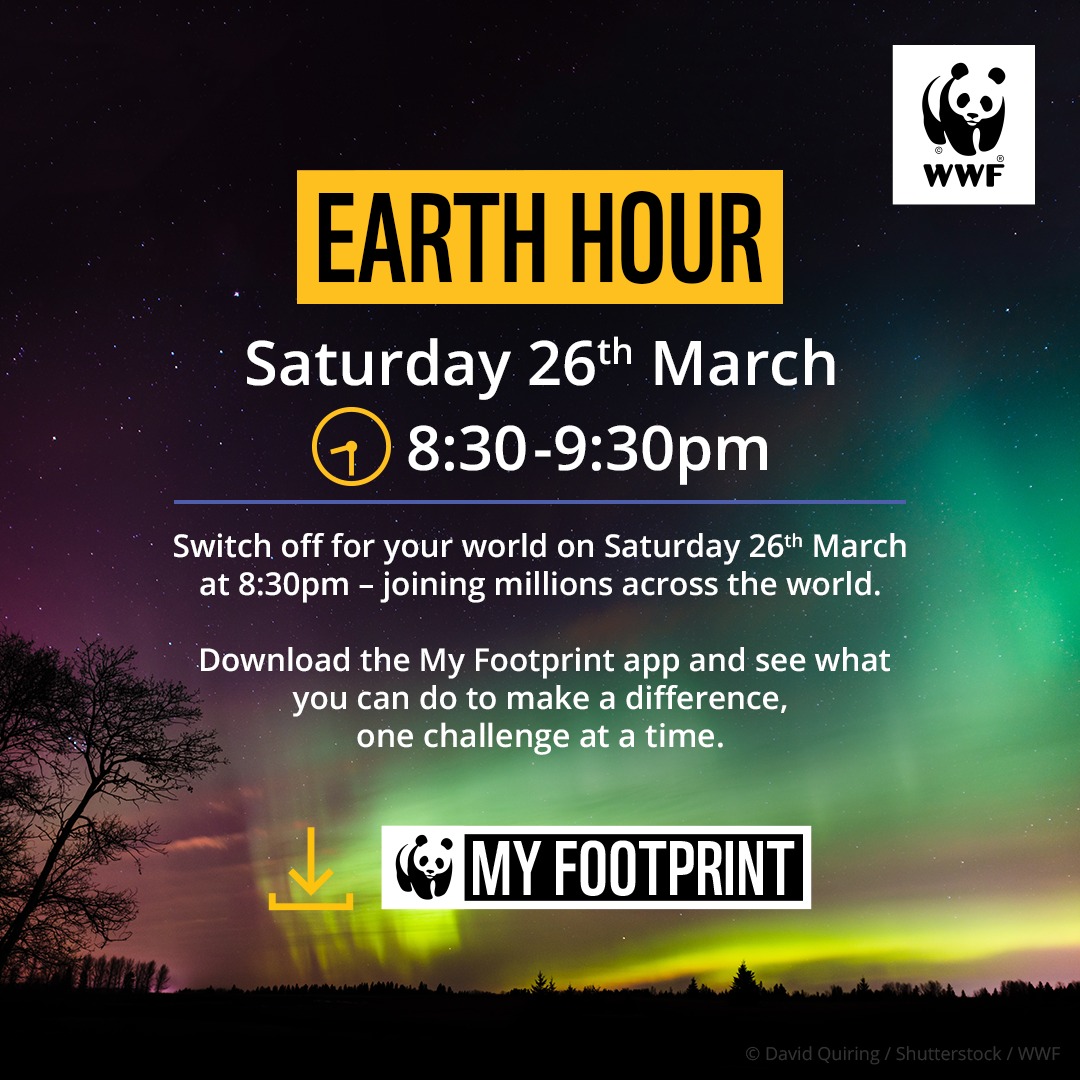 Join Earth Hour tonight at 8.30pm! Take part with people around the world and switch off your lights for one hour. This year you can follow along with the first ever Earth Hour Virtual Spotlight too. Find out more here - earthhour.org 🌍 #EarthHourUK <a href="/wwf_uk/">WWF UK</a>