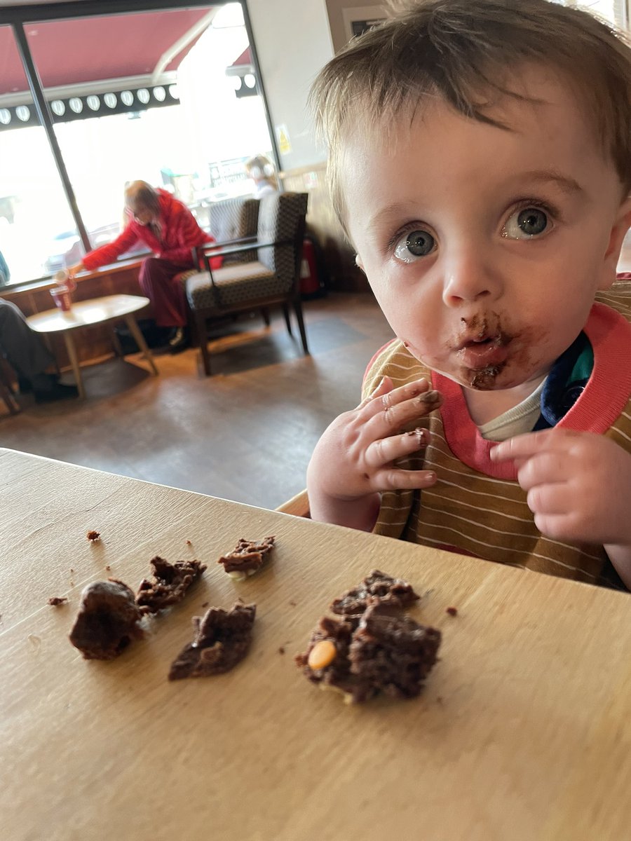 BellaCope's tweet photo. It’s Friday 🎉 so here’s some cute photos of Denny. Yesterday he tried a mini caterpillar cake, he loved it so much he ate it straight off the table. There were a few misses where he just ate the table instead😂 https://t.co/FUDDw0ZZKH