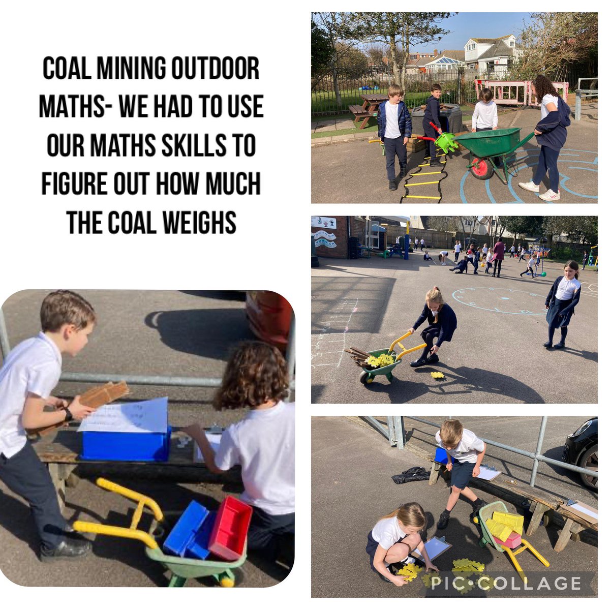 SullyPS's tweet photo. #SPSYear3 enjoyed using their maths skills outdoor collect โcoalโ from their mine and calculate how much each load weighed!#SPSresourceful #SPSMaths #AmbitiousCapableLearners https://t.co/63q6GySIC3