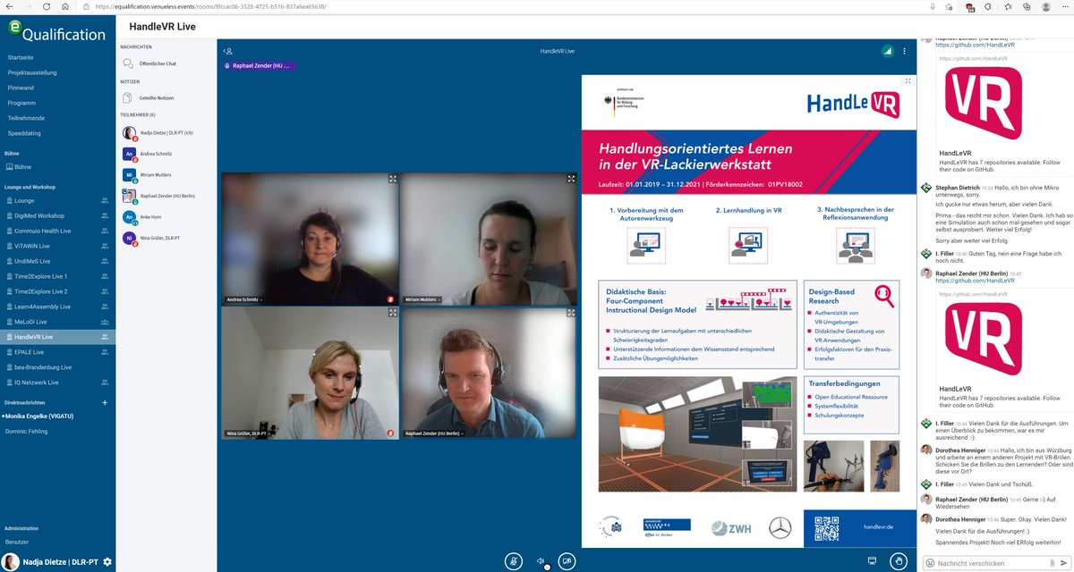 nadietze's tweet photo. Wie gewinnt man Praxispartner für geförderte Forschungs- und Entwicklungsprojekte? Diese und viele andere Fragen beantwortet das Team des Projektes #HandleVR. Schauen Sie bei der Live-Ausstellung vorbei #eQuali22 #VR #AR #MR https://t.co/rZEUTleMeO
