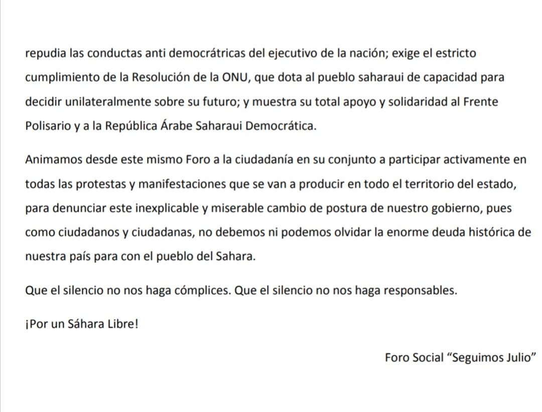 📢 Comunicado sobre el cambio de rumbo político unilateral de <a href="/sanchezcastejon/">Pedro Sánchez</a> y el <a href="/PSOE/">PSOE</a> para con el pueblo saharaui y su territorio. 
"Sáhara, del olvido a la traición".
#SáharaLibre