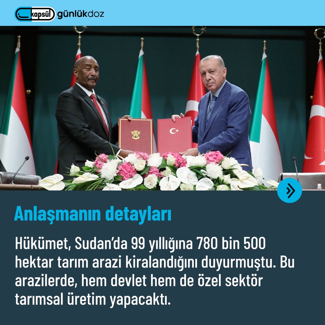 kapsulbulten's tweet photo. Türkiye’nin ‘Sudan’da tarım’ hayali suya düştü. Sudan, anlaşma gereği Türkiye’ye vaat ettiği 780 bin 500 hektar araziyi vermedi. https://t.co/1AMaybVpje
