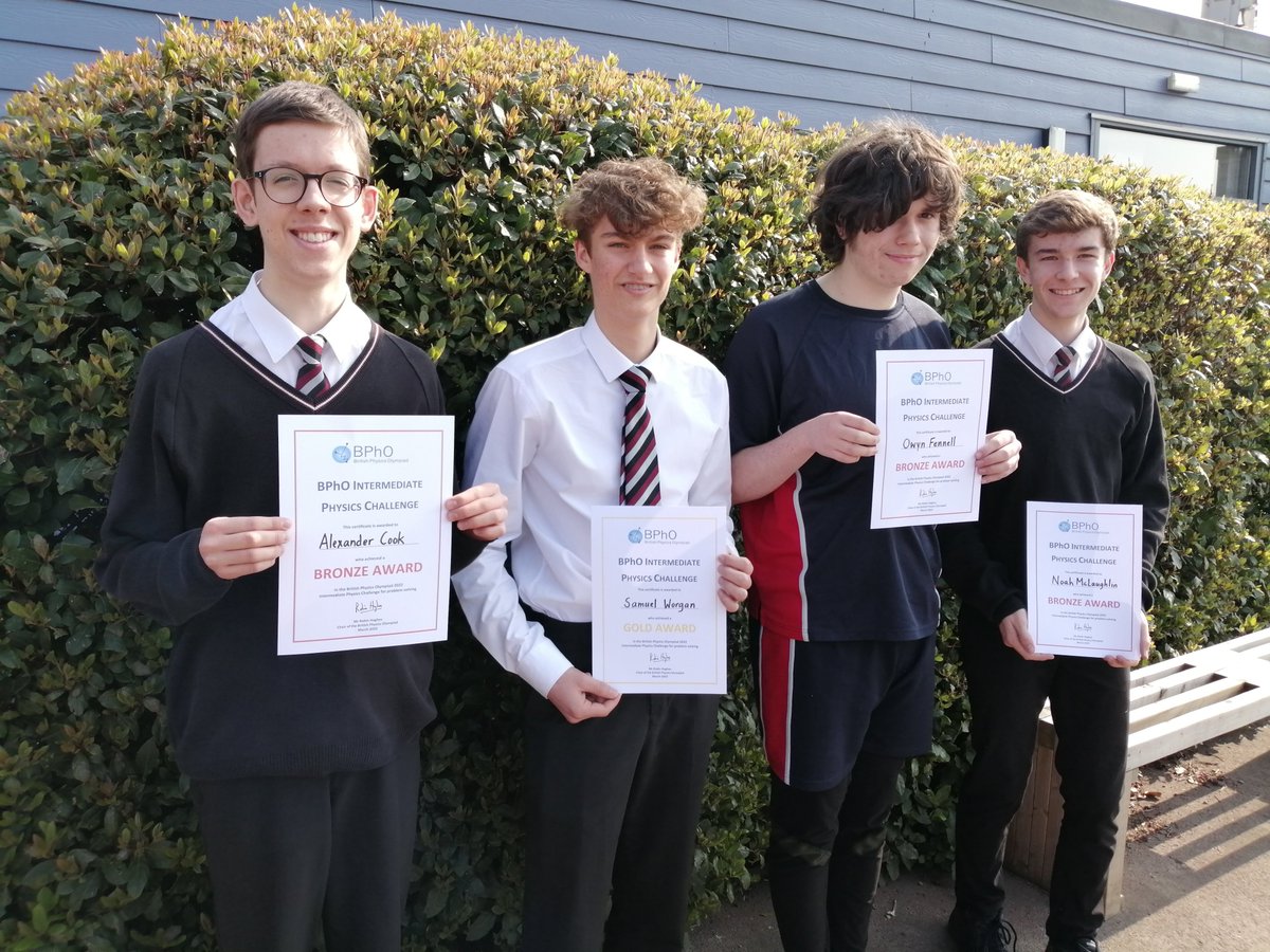 The results of the <a href="/TheBPhO/">The BPhO</a> Intermediate Physics Challenge are in! Well done to the 25 students in Y11 who sat the gruelling 1 hour written paper. Special congratulations to Sam (Gold🥇) and Noah, Alex, and Owyn (Bronze 🥉) <a href="/WyedeanSchool/">Wyedean School & Sixth form centre</a> #stem #STEMeducation